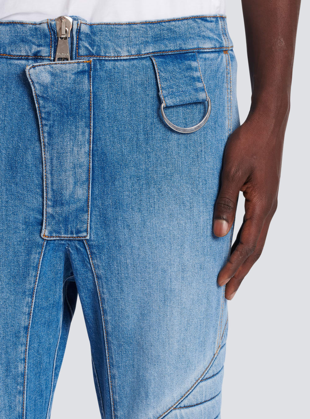 Men's Balmain Ribbed Cotton Slim-fit Jeans Blue | USA S6GjqUwx