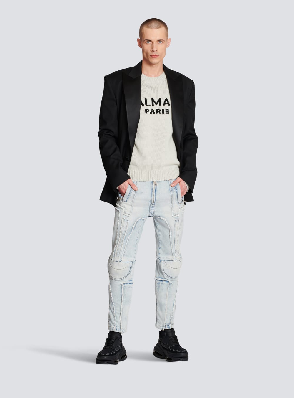 Men's Balmain Ribbed Cotton Slim-fit Jeans Blue | USA aiKaBwJS