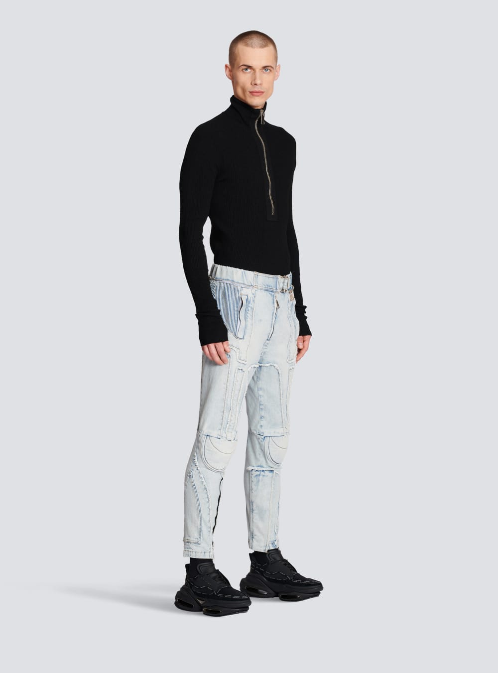 Men's Balmain Ribbed Cotton Slim-fit Jeans Blue | USA aiKaBwJS