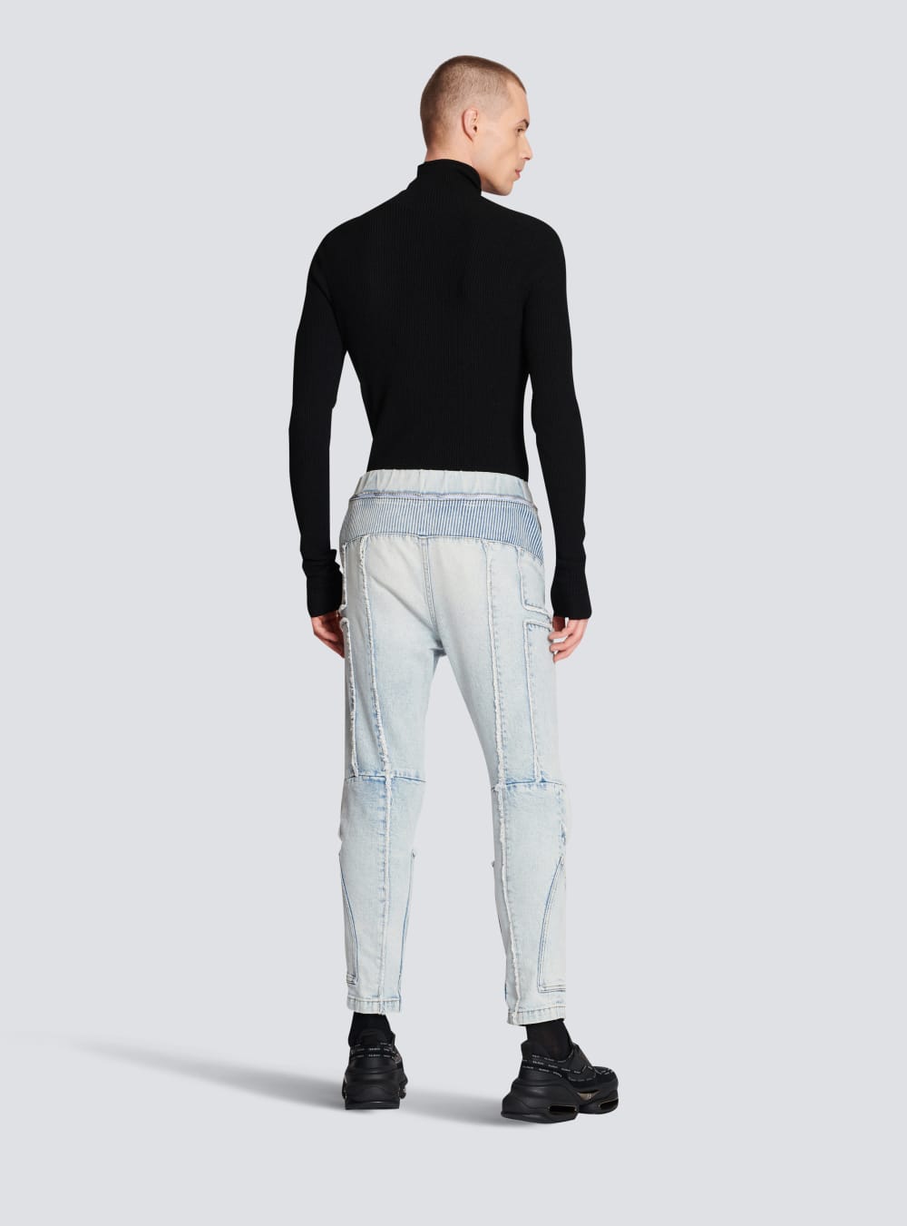 Men's Balmain Ribbed Cotton Slim-fit Jeans Blue | USA aiKaBwJS