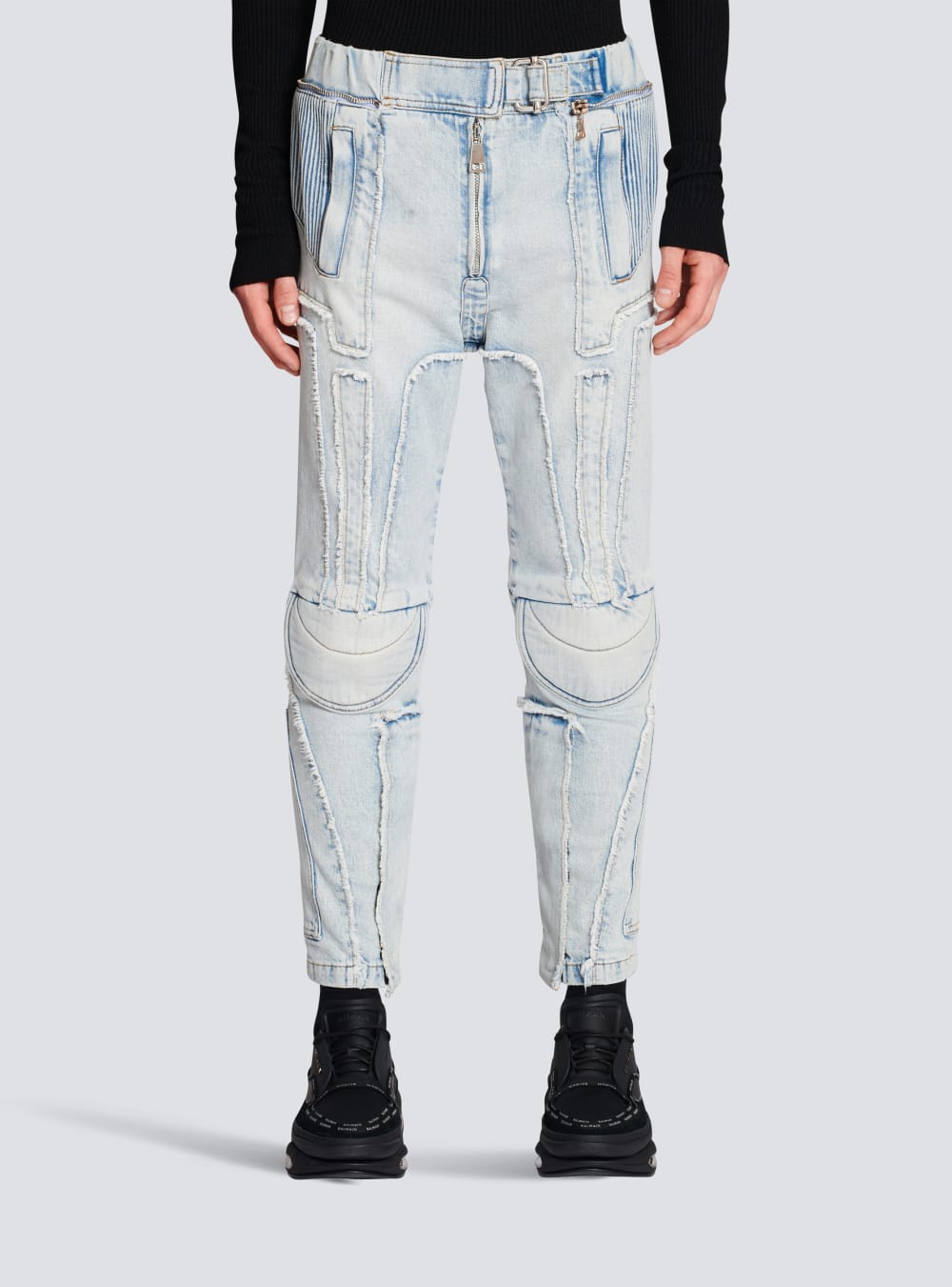 Men's Balmain Ribbed Cotton Slim-fit Jeans Blue | USA aiKaBwJS