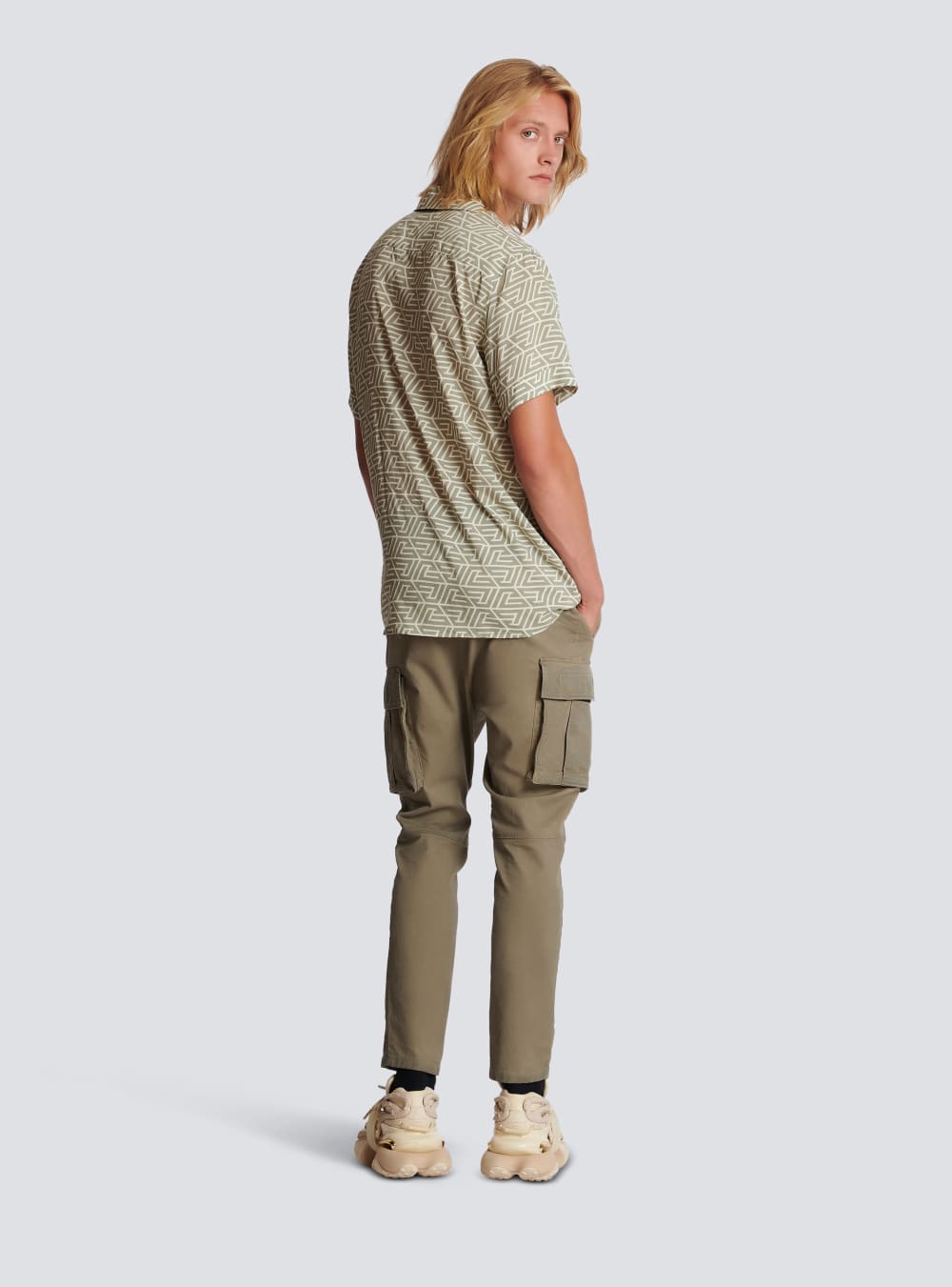 Men's Balmain Shirt With Printed Pyramid Monogram Shirts Khaki | USA EsXUvXha