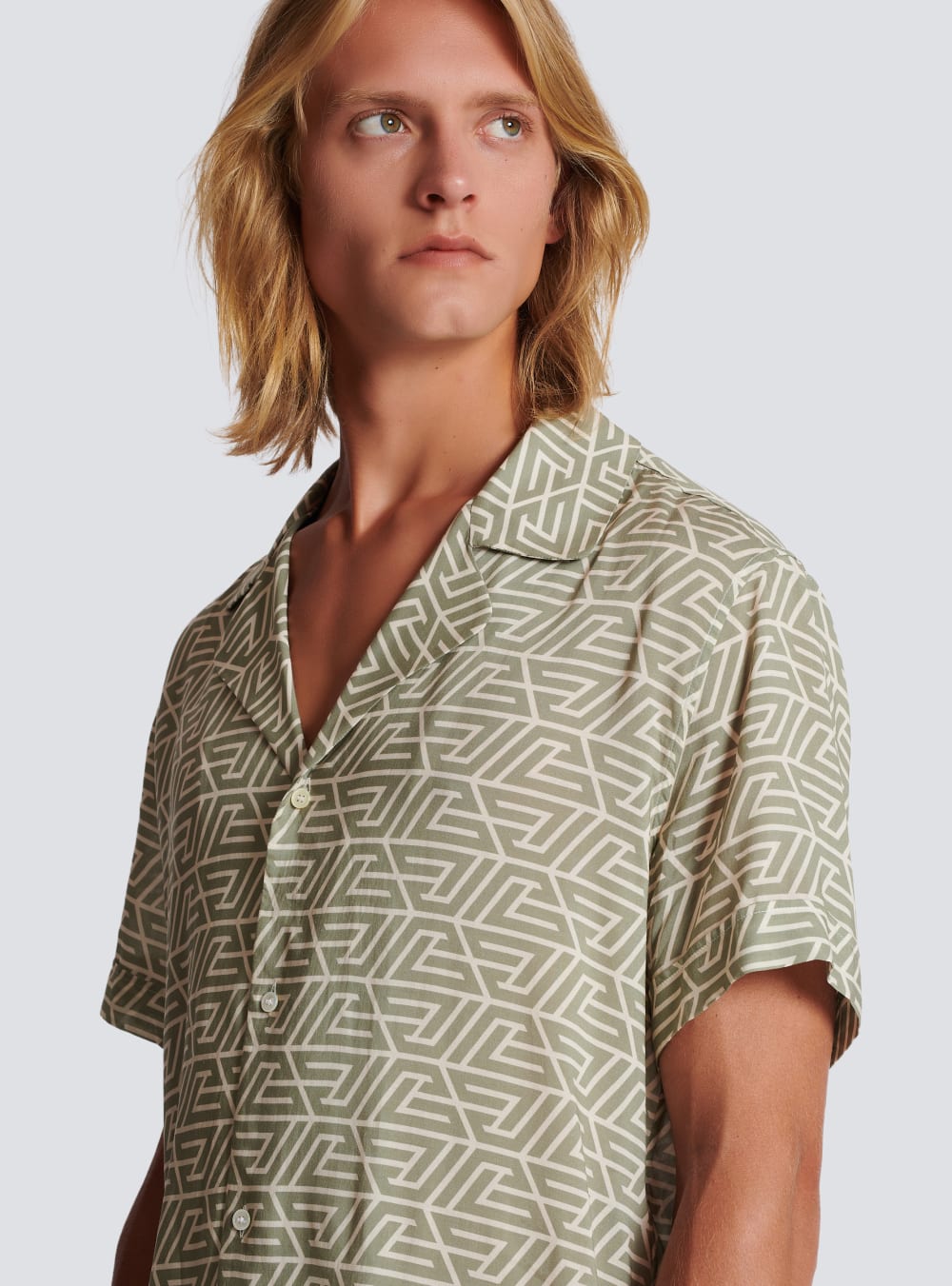 Men's Balmain Shirt With Printed Pyramid Monogram Shirts Khaki | USA EsXUvXha