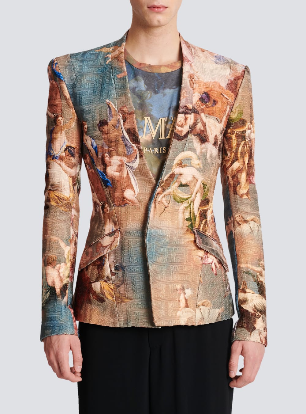 Men's Balmain Sky Print Collarless Jackets Multicolor | USA TDVUYFuR