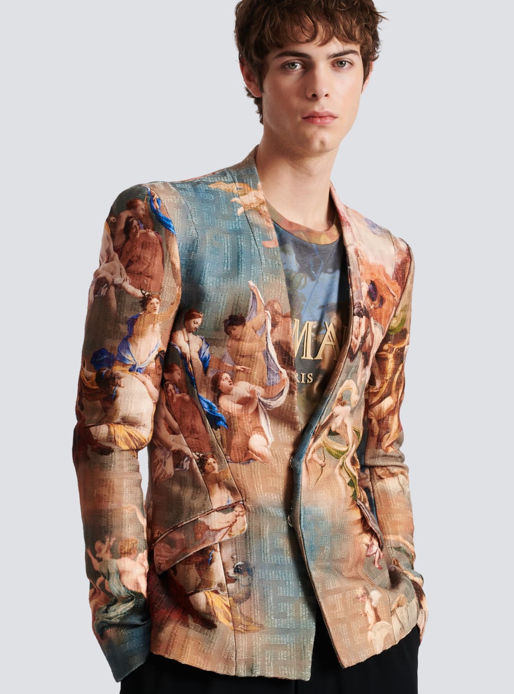 Men's Balmain Sky Print Collarless Jackets Multicolor | USA TDVUYFuR