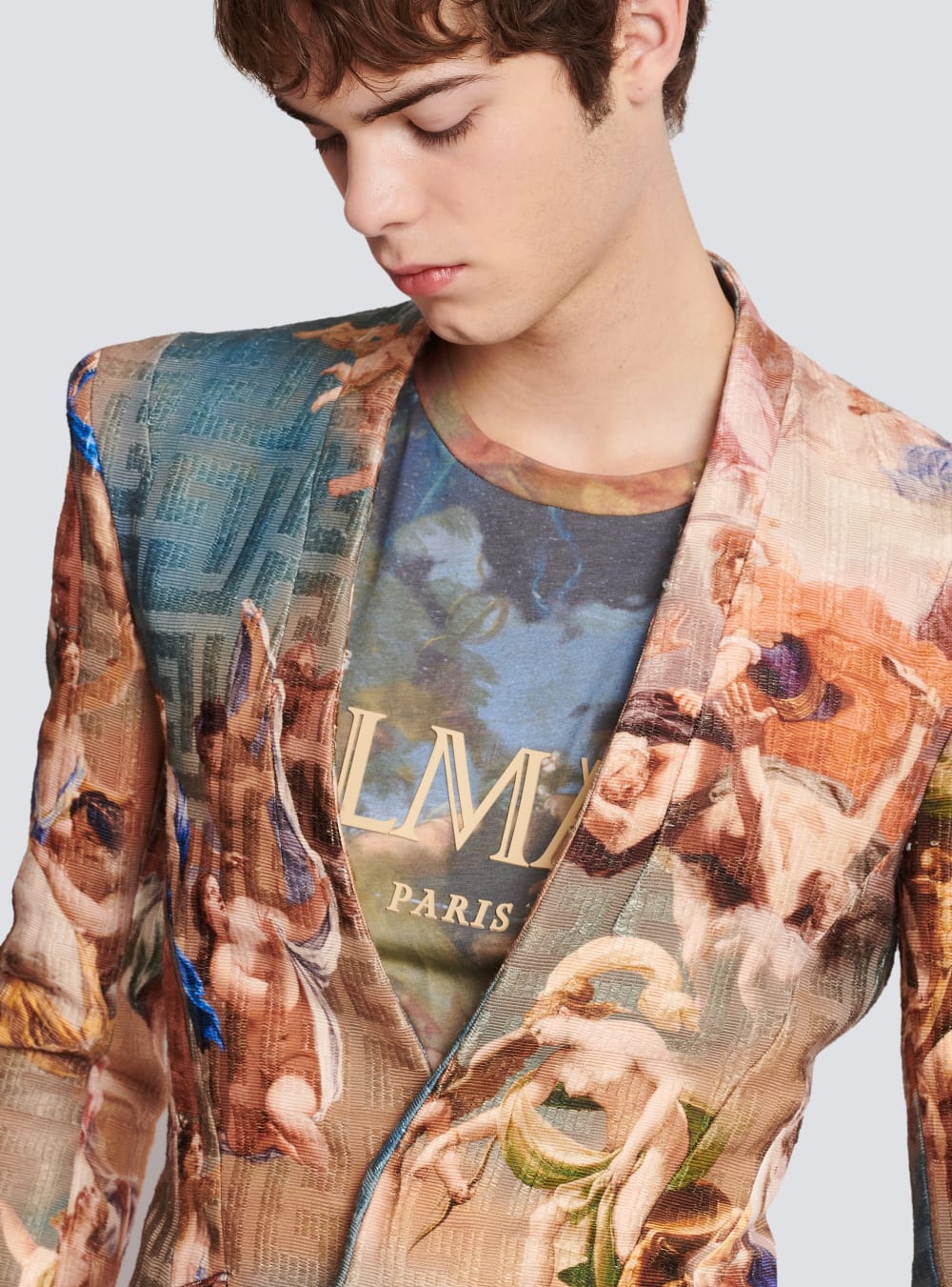 Men's Balmain Sky Print Collarless Jackets Multicolor | USA TDVUYFuR