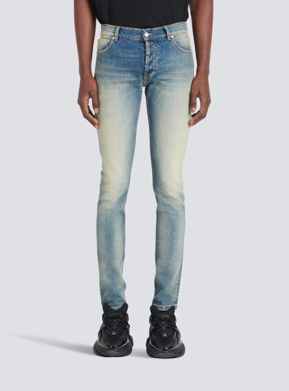 Men's Balmain Slim Cut Faded Cotton Jeans Blue | USA 83K5alT0