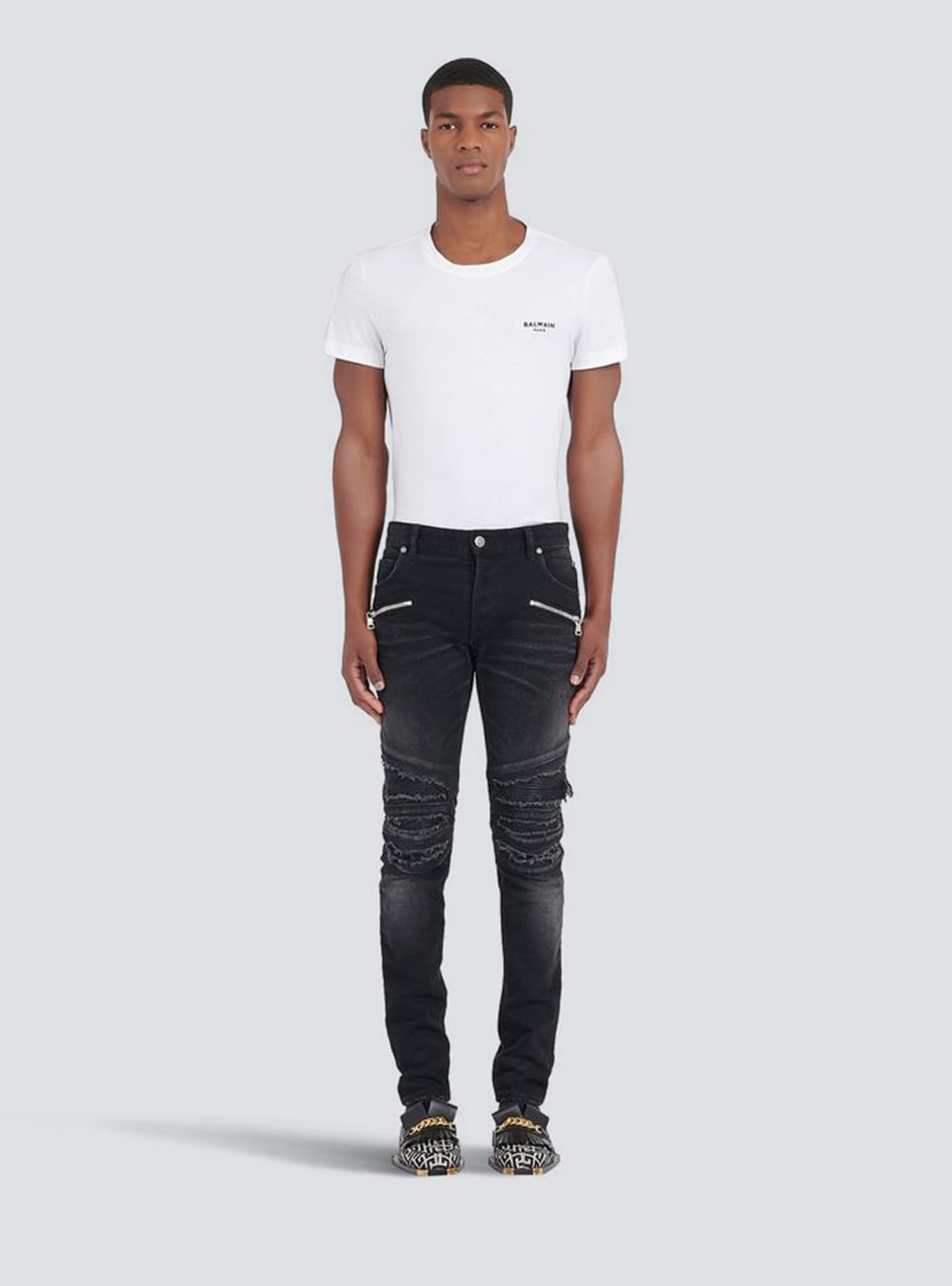 Men's Balmain Slim Cut Ripped Cotton Jeans Black | USA MCPm3H5J