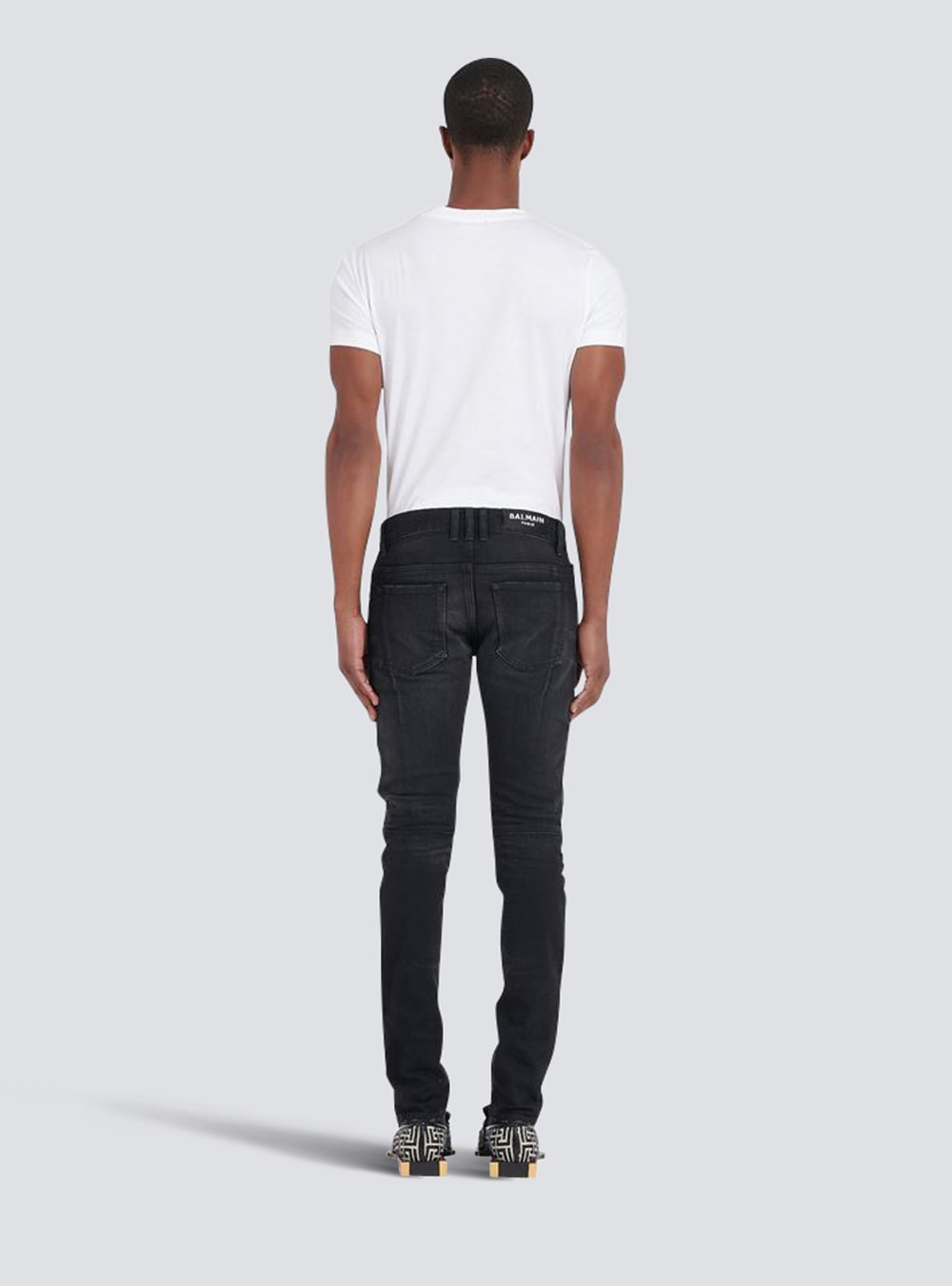 Men's Balmain Slim Cut Ripped Cotton Jeans Black | USA MCPm3H5J