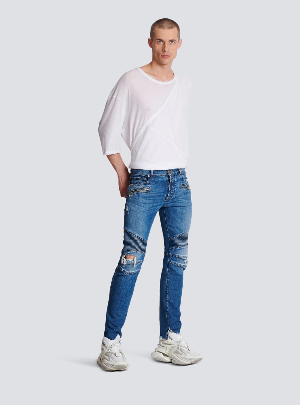 Men's Balmain Slim-fit Cotton Jeans Blue | USA 85IbdscI