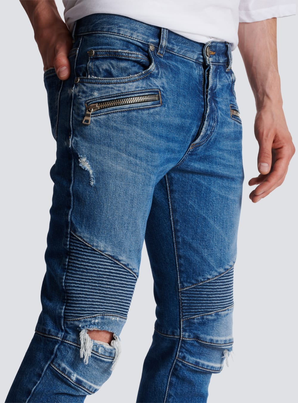 Men's Balmain Slim-fit Cotton Jeans Blue | USA 85IbdscI