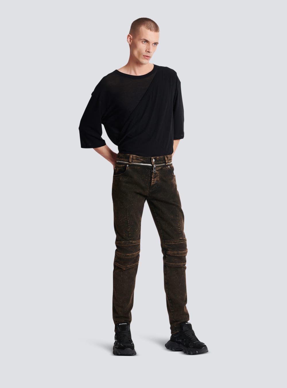 Men's Balmain Slim-fit With Zipped Belt Jeans Black | USA DRyvmu5G