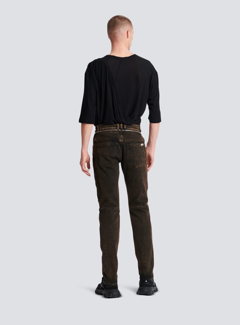 Men's Balmain Slim-fit With Zipped Belt Jeans Black | USA DRyvmu5G