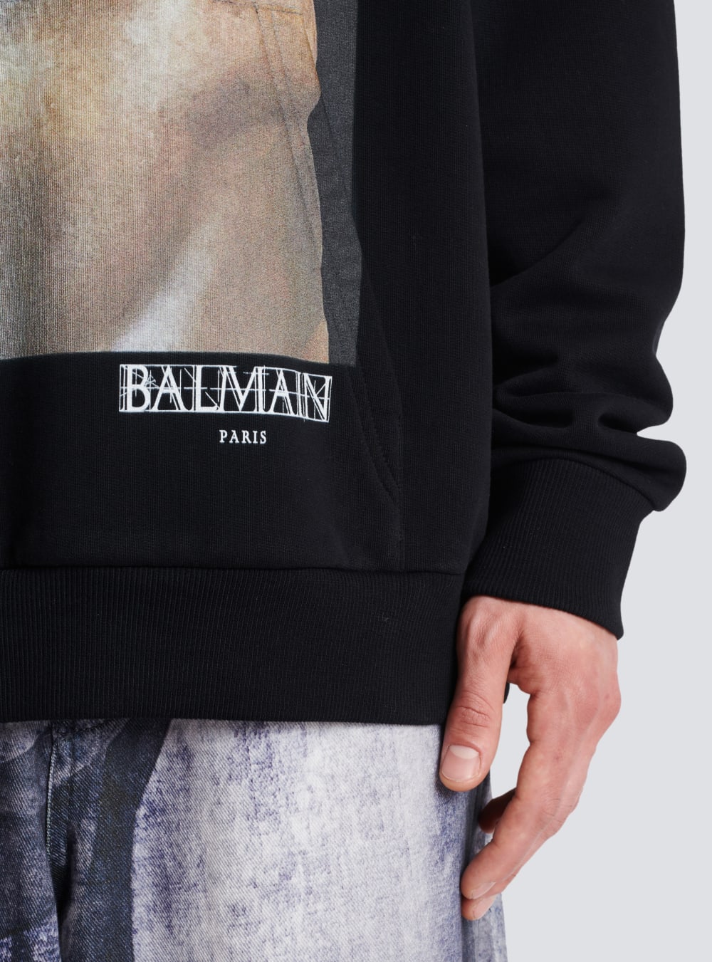 Men's Balmain Statue Print Sweatshirts Black | USA 5FJm5WYA