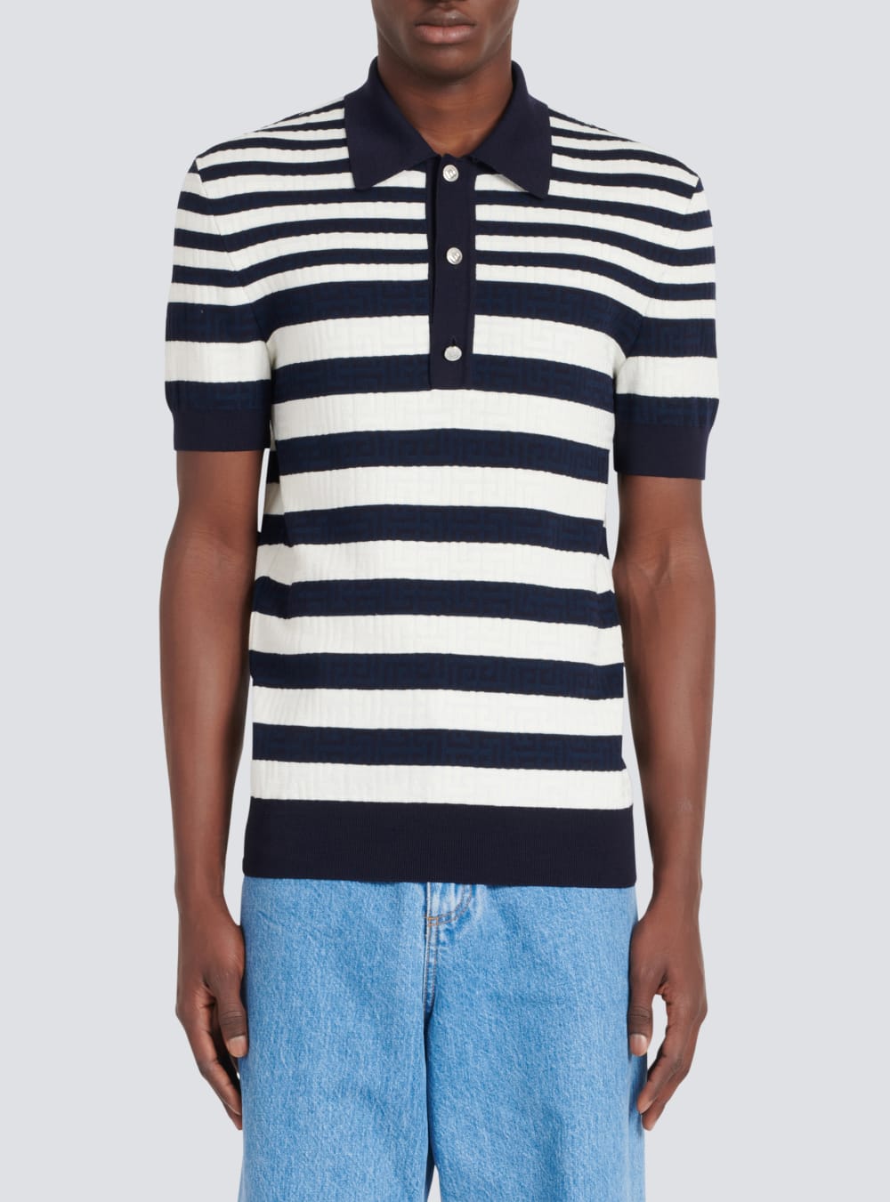 Men's Balmain Striped Polo Shirts Navy | USA 5v13veSD