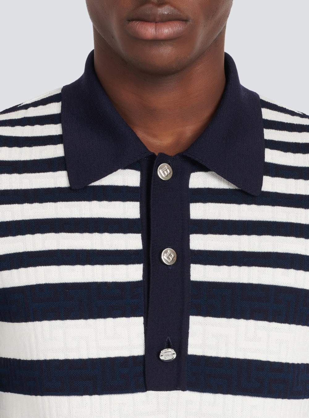 Men's Balmain Striped Polo Shirts Navy | USA 5v13veSD