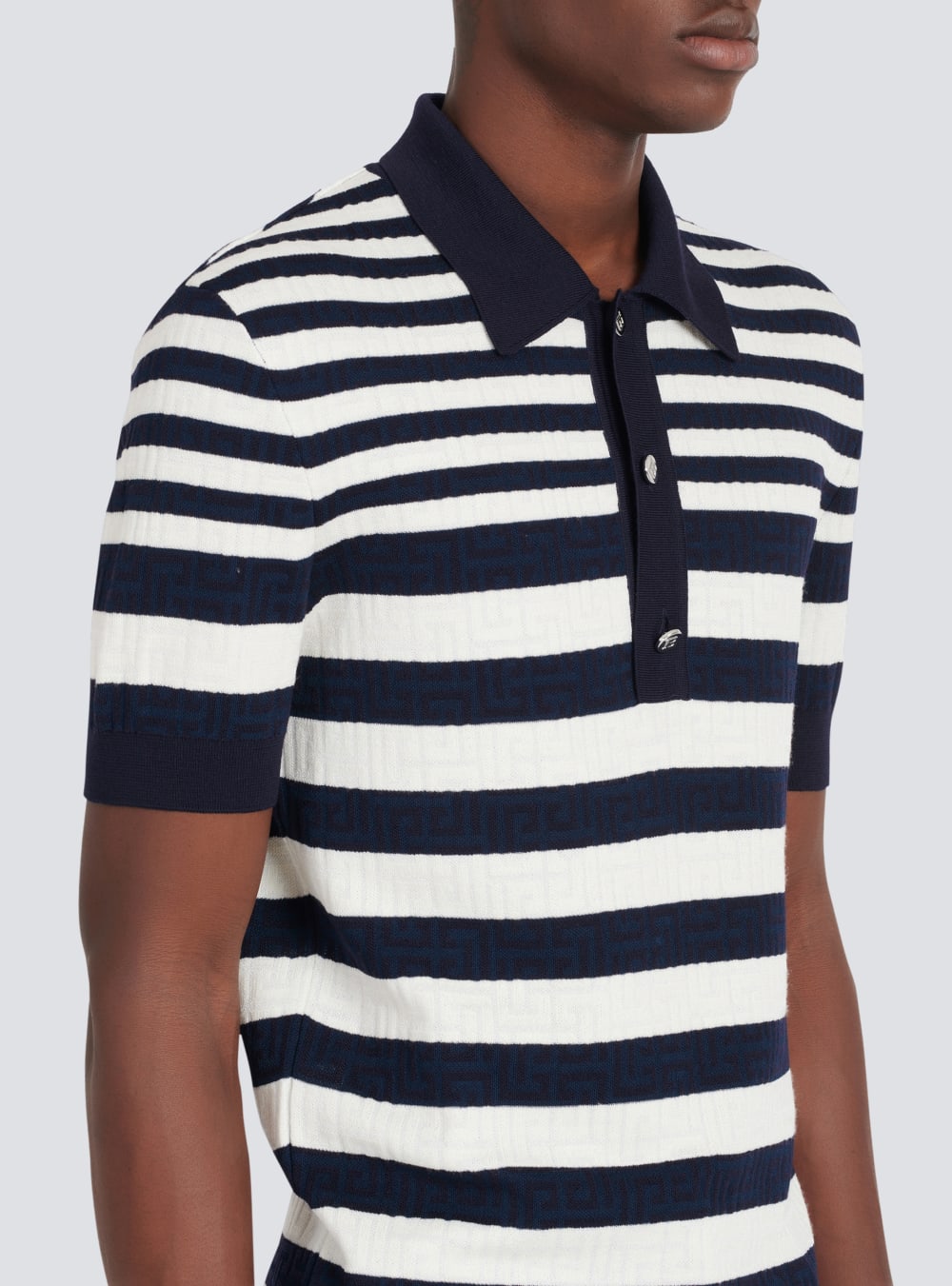 Men's Balmain Striped Polo Shirts Navy | USA 5v13veSD