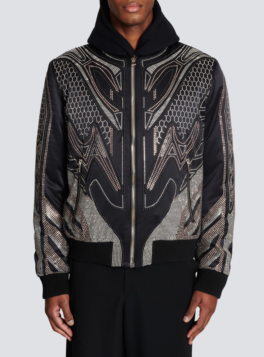 Men's Balmain Studded Nylon Bomber Jackets Black | USA DWqetdgm