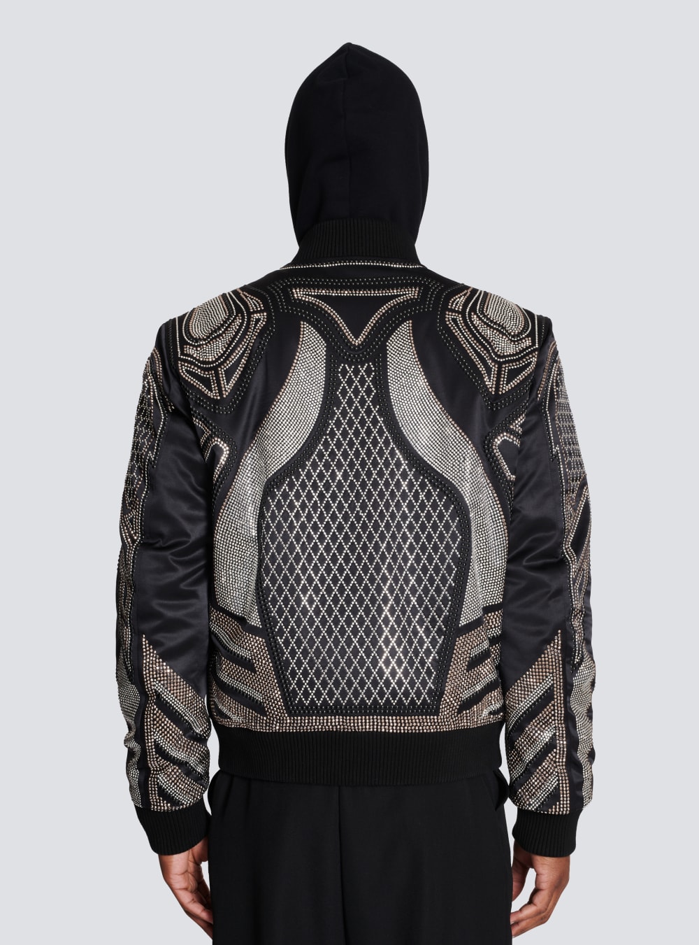 Men's Balmain Studded Nylon Bomber Jackets Black | USA DWqetdgm