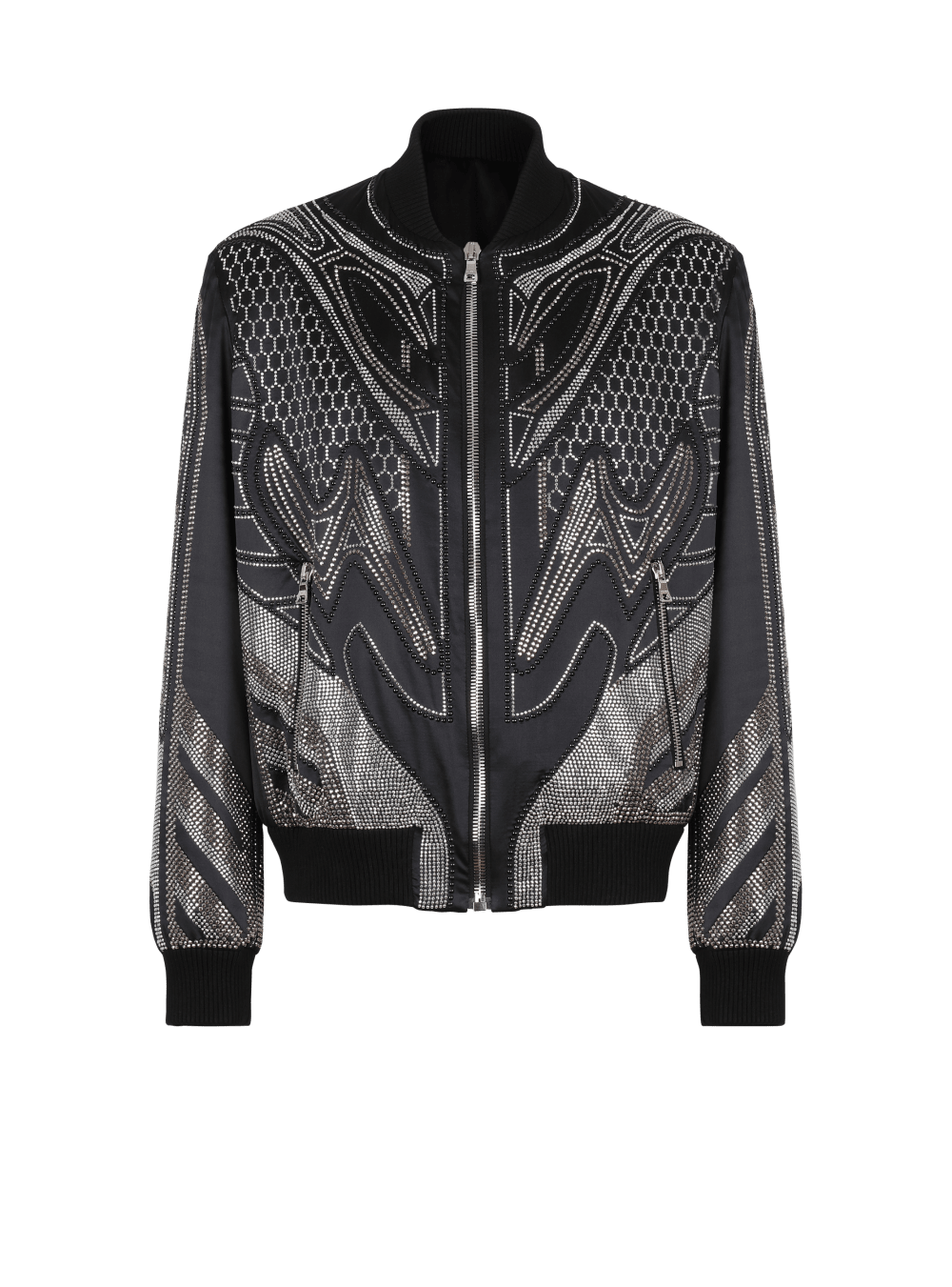 Men\'s Balmain Studded Nylon Bomber Jackets Black | USA DWqetdgm