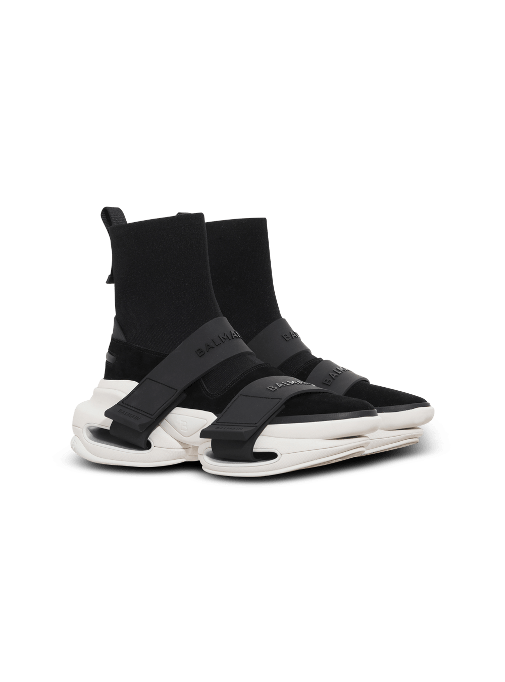 Men's Balmain Suede And Knit B-Bold With Straps Sneakers Black | USA FYmf9fmT