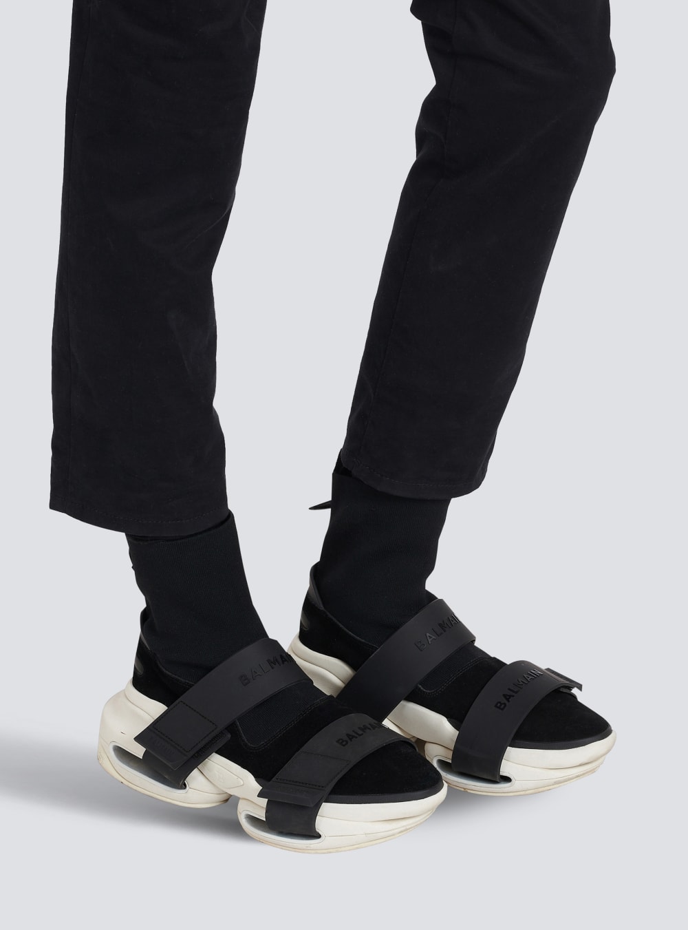 Men's Balmain Suede And Knit B-Bold With Straps Sneakers Black | USA FYmf9fmT