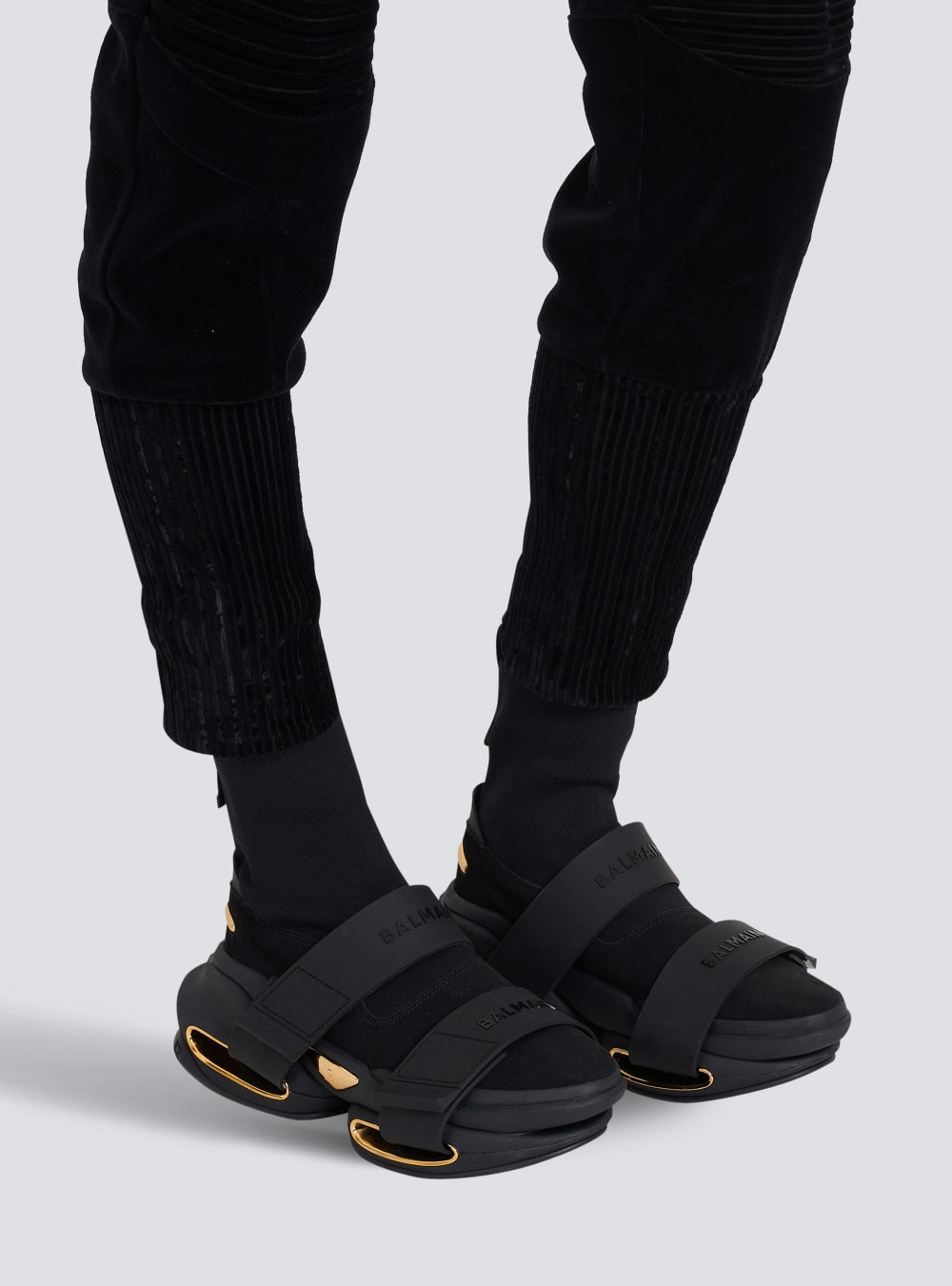 Men's Balmain Suede And Knit B-Bold With Straps Sneakers Black | USA uAtOTnHp