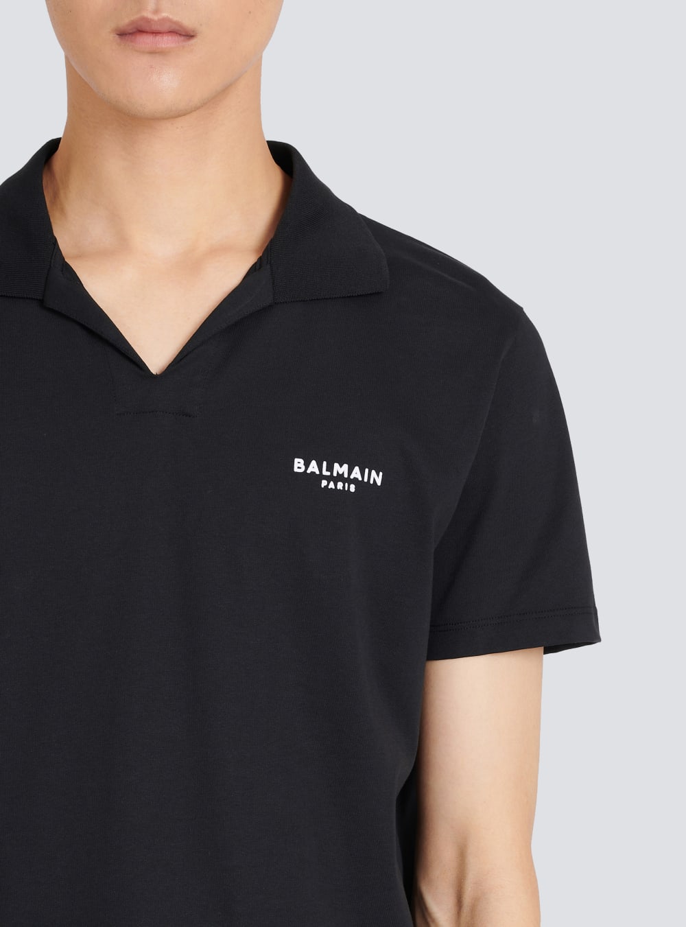 Men's Balmain Sustainable Cotton Polo With Small Velvet Paris Logo Shirts Black | USA 2duZ70qq