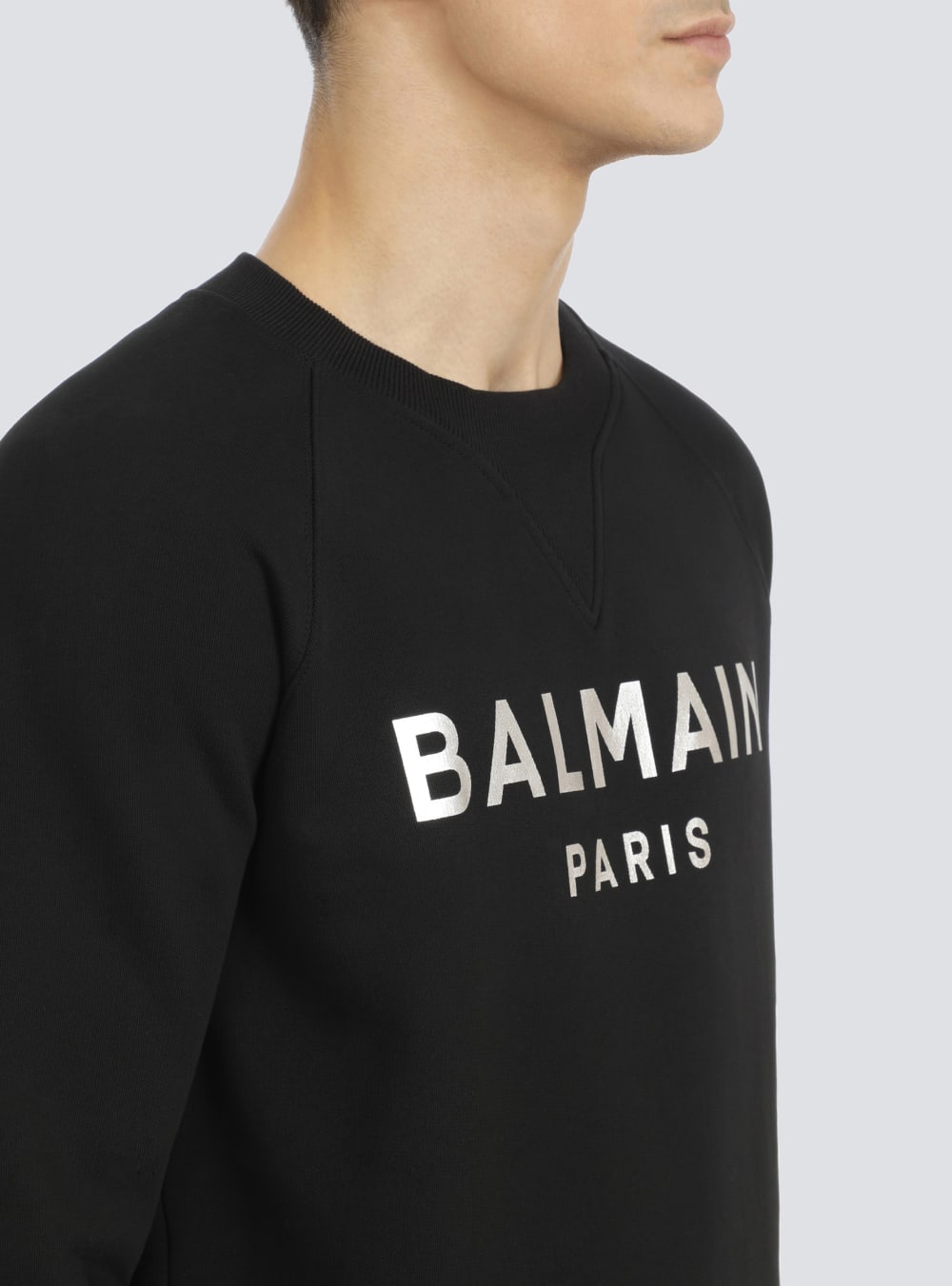 Men's Balmain Sweatshirt In Eco-responsible Cotton With Metallic Logo Print Sweatshirts Black | USA Q8EqcXFY