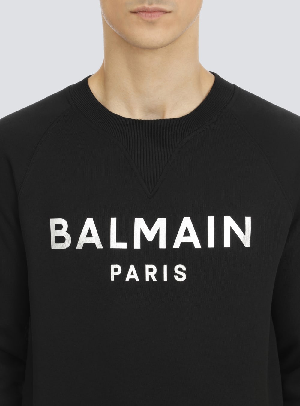 Men's Balmain Sweatshirt In Eco-responsible Cotton With Metallic Logo Print Sweatshirts Black | USA Q8EqcXFY