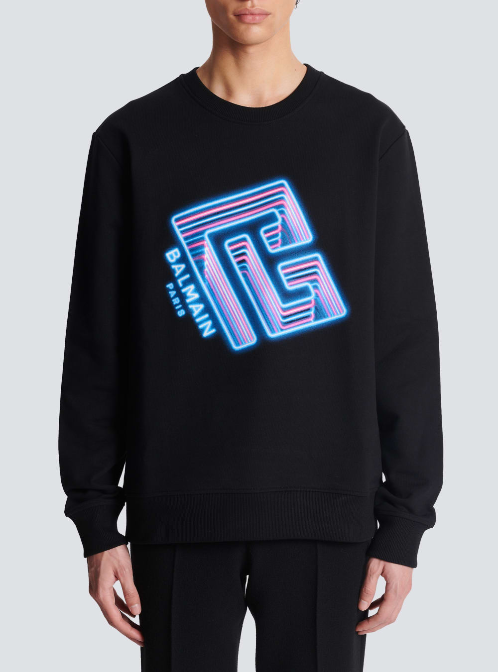 Men's Balmain Sweatshirt With Neon Printed Labyrinth Logo Sweatshirts Black | USA A8W551EV