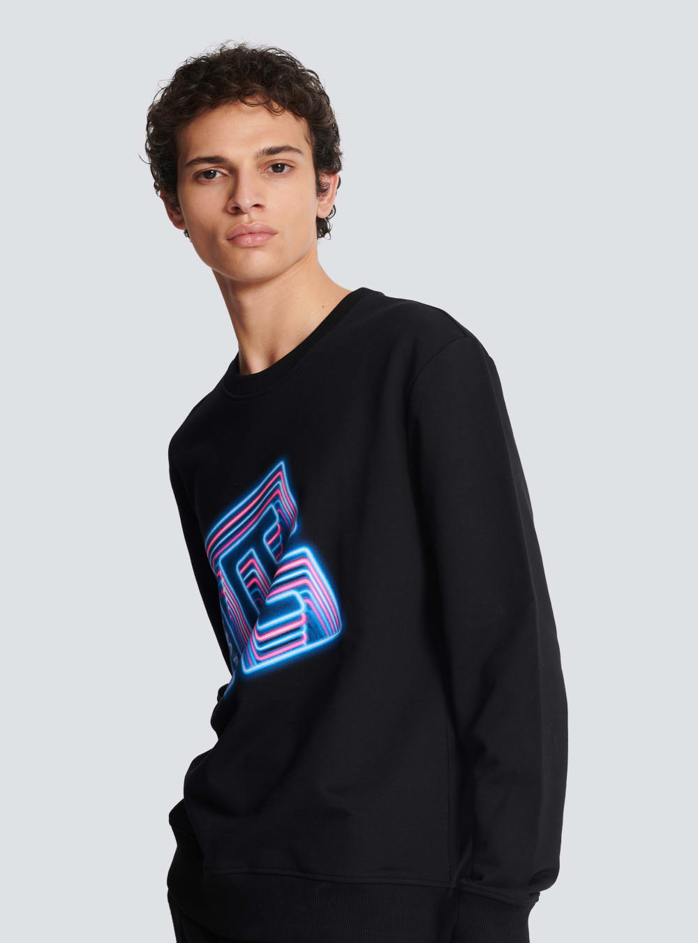 Men's Balmain Sweatshirt With Neon Printed Labyrinth Logo Sweatshirts Black | USA A8W551EV