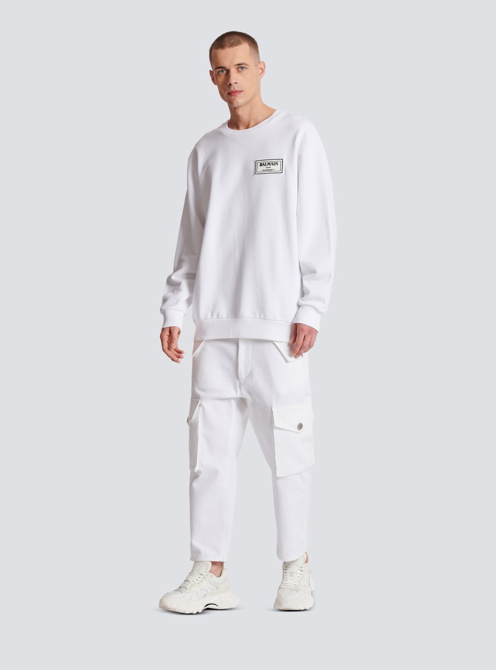 Men's Balmain Sweatshirt With Rubber Patch Sweatshirts White | USA OXxfWO7j