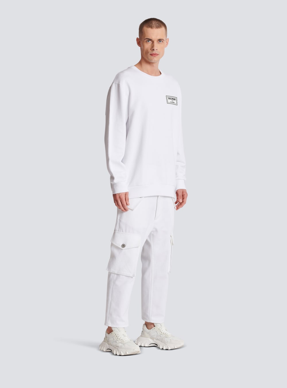 Men's Balmain Sweatshirt With Rubber Patch Sweatshirts White | USA OXxfWO7j