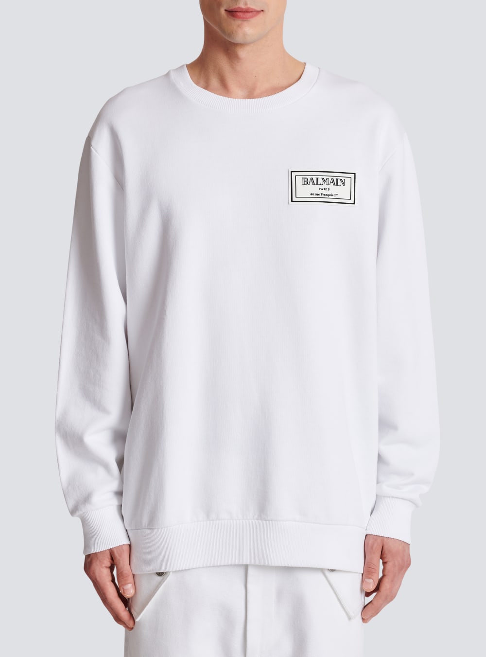 Men's Balmain Sweatshirt With Rubber Patch Sweatshirts White | USA OXxfWO7j