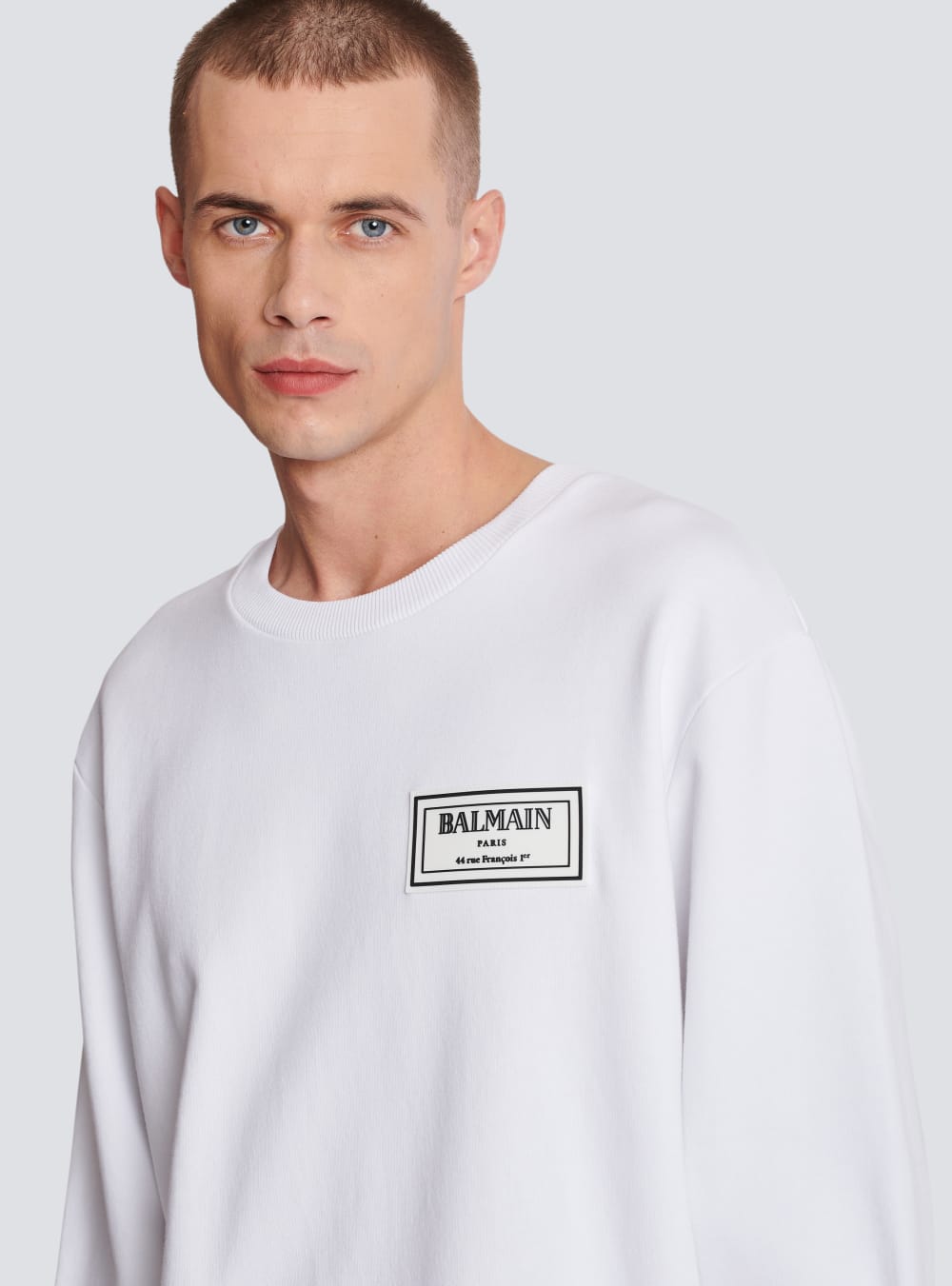 Men's Balmain Sweatshirt With Rubber Patch Sweatshirts White | USA OXxfWO7j