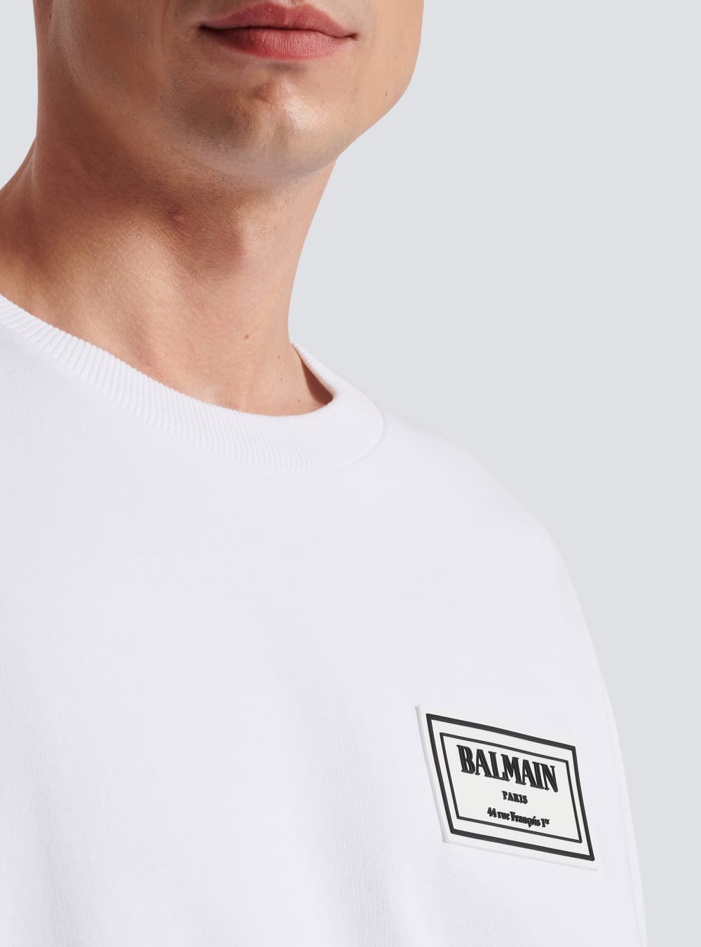 Men's Balmain Sweatshirt With Rubber Patch Sweatshirts White | USA OXxfWO7j