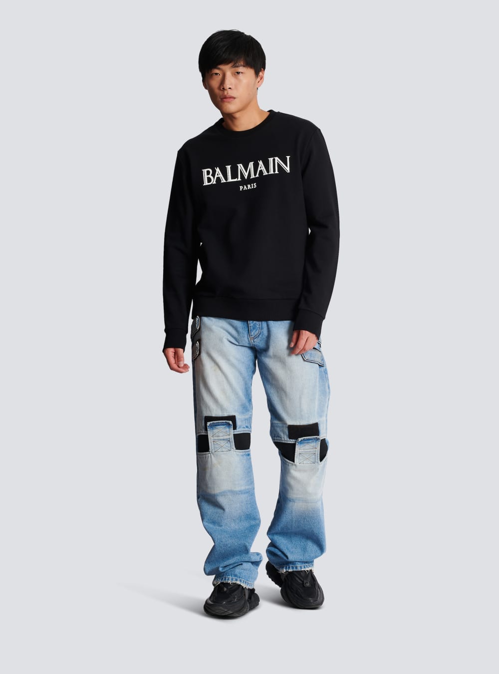 Men's Balmain Sweatshirt With Rubber Roman Logo Sweatshirts Black | USA p4SEPV2Z