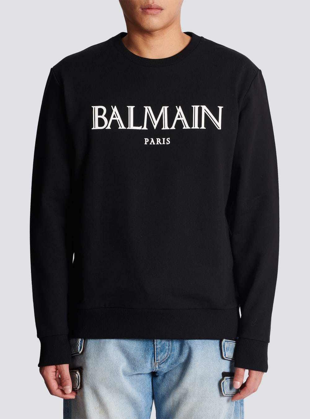 Men's Balmain Sweatshirt With Rubber Roman Logo Sweatshirts Black | USA p4SEPV2Z