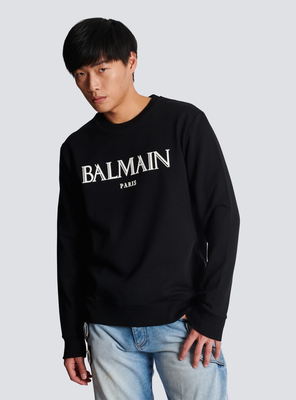 Men's Balmain Sweatshirt With Rubber Roman Logo Sweatshirts Black | USA p4SEPV2Z