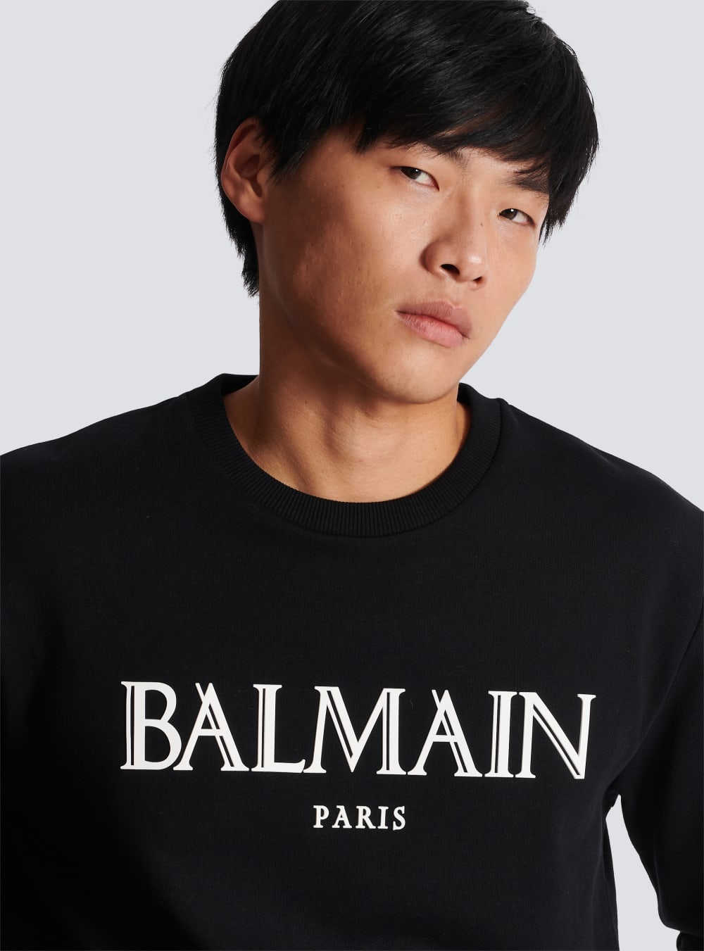 Men's Balmain Sweatshirt With Rubber Roman Logo Sweatshirts Black | USA p4SEPV2Z