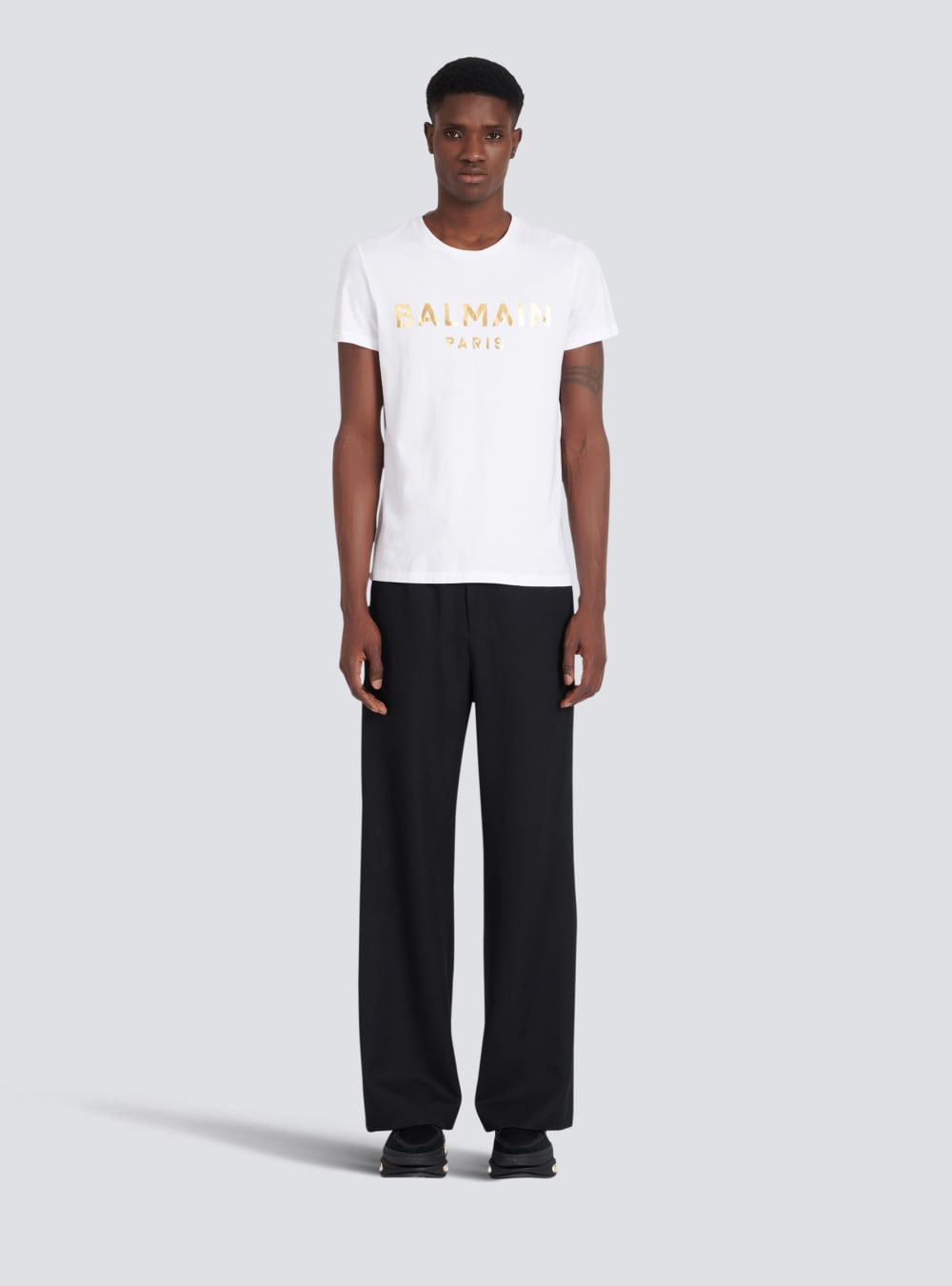 Men's Balmain T-shirt In Eco-responsible Cotton With Metallic Logo Print T Shirts White | USA 0GG8ac5C