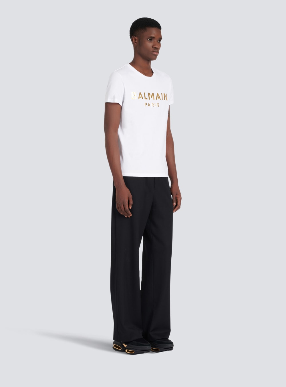 Men's Balmain T-shirt In Eco-responsible Cotton With Metallic Logo Print T Shirts White | USA 0GG8ac5C