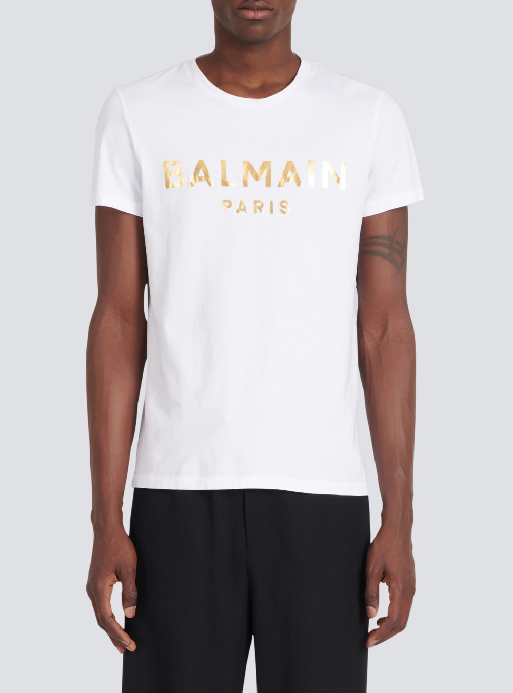 Men's Balmain T-shirt In Eco-responsible Cotton With Metallic Logo Print T Shirts White | USA 0GG8ac5C