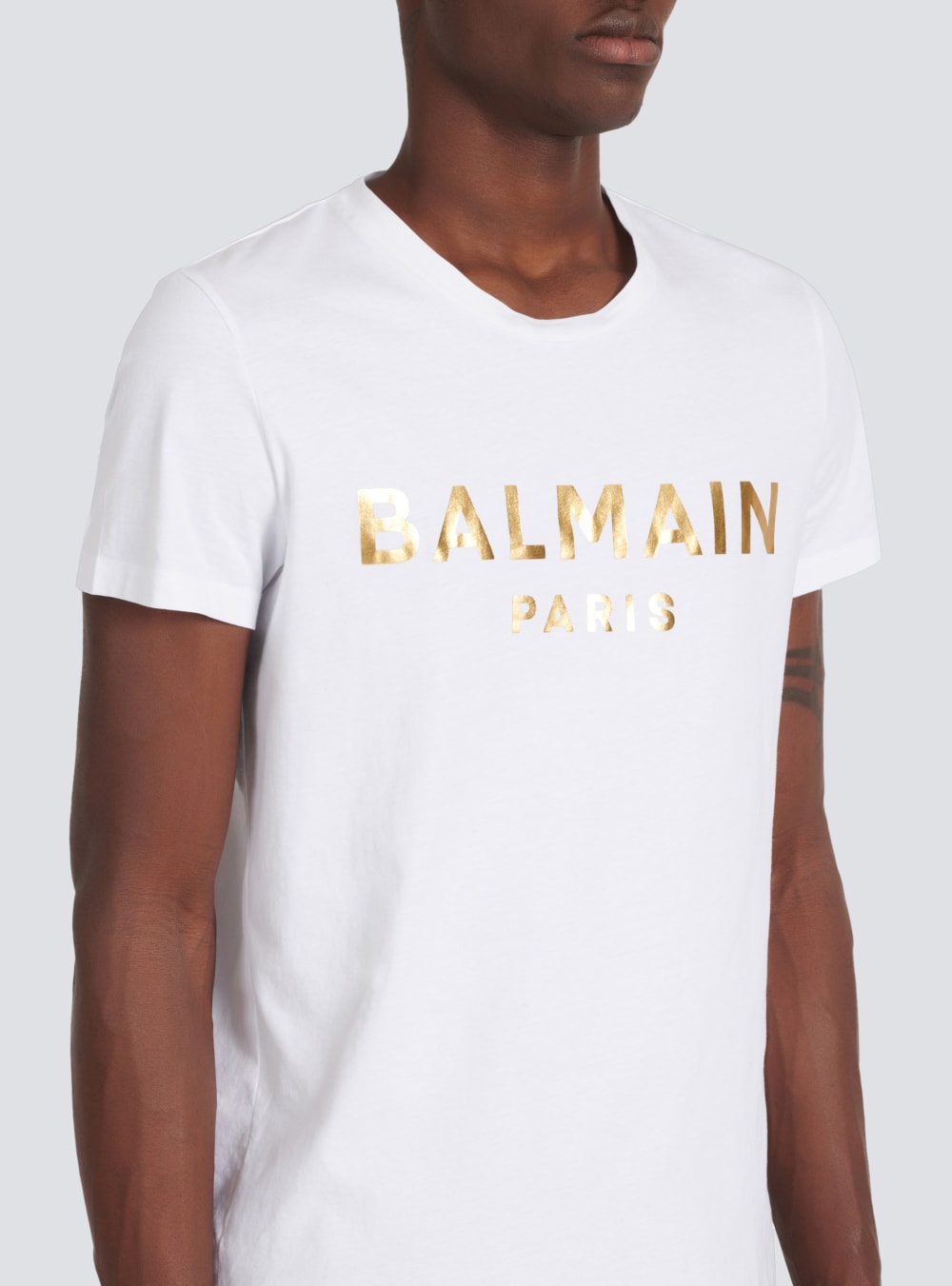 Men's Balmain T-shirt In Eco-responsible Cotton With Metallic Logo Print T Shirts White | USA 0GG8ac5C