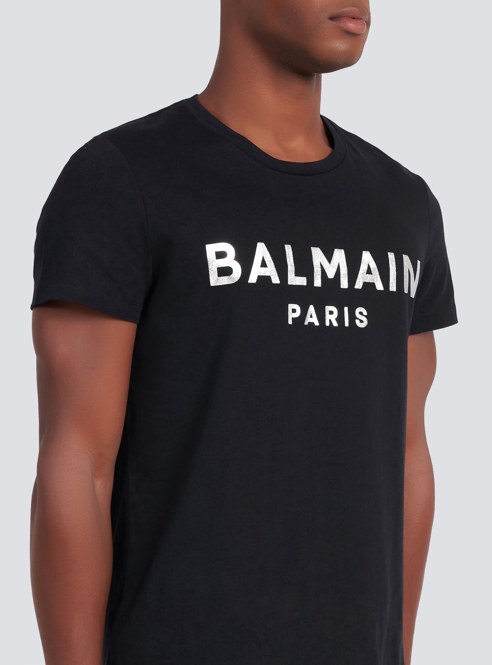 Men's Balmain T-shirt In Eco-responsible Cotton With Metallic Logo Print T Shirts Silver | USA 72Dsonzn