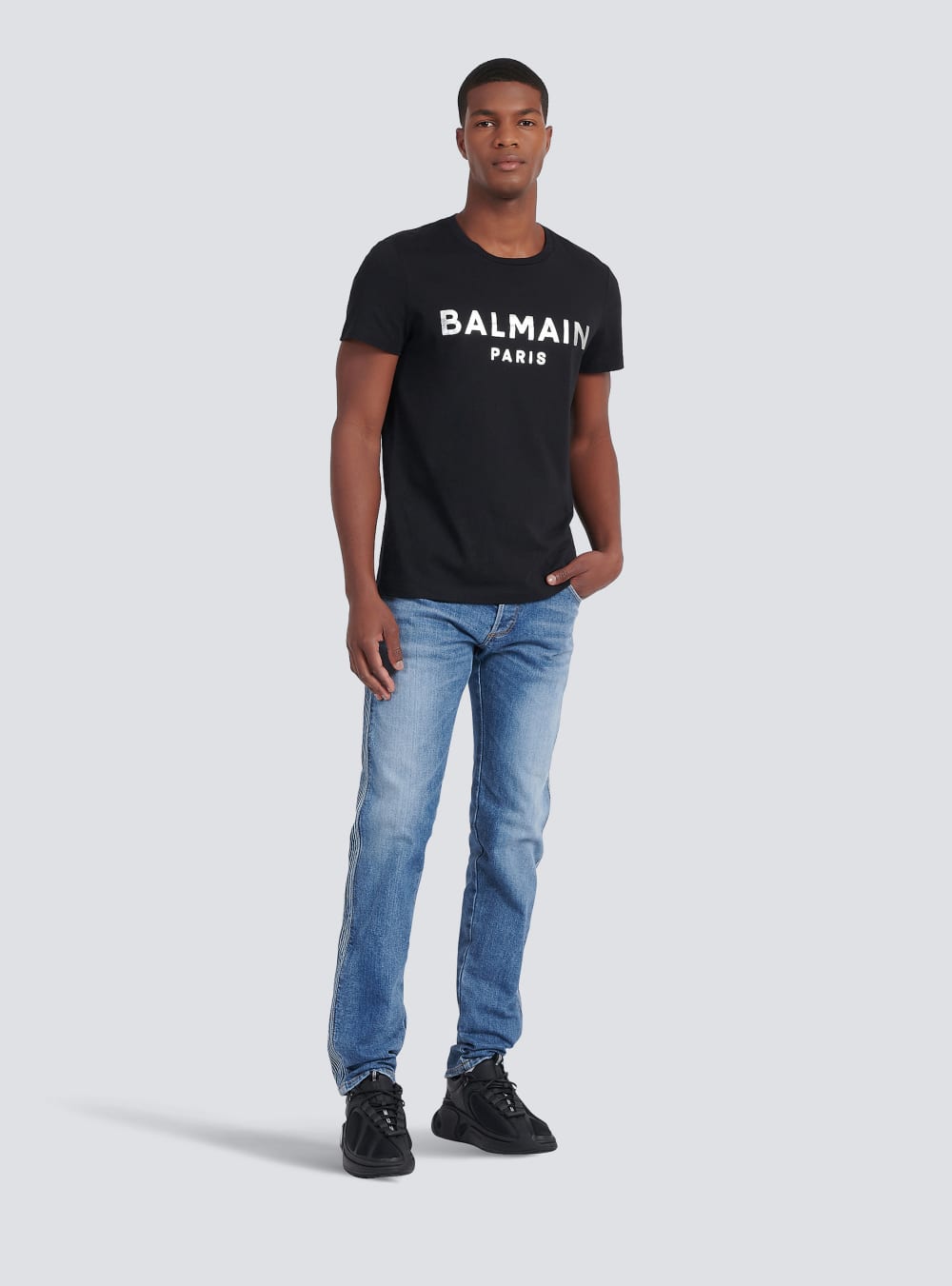 Men's Balmain T-shirt In Eco-responsible Cotton With Metallic Logo Print T Shirts Silver | USA 72Dsonzn