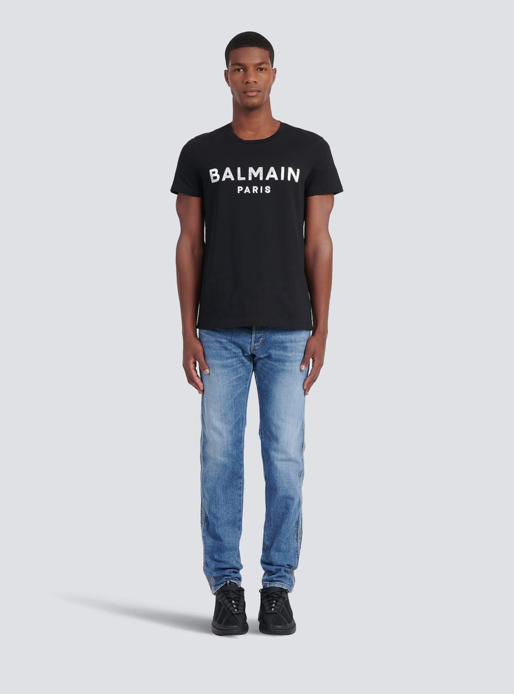 Men's Balmain T-shirt In Eco-responsible Cotton With Metallic Logo Print T Shirts Silver | USA 72Dsonzn