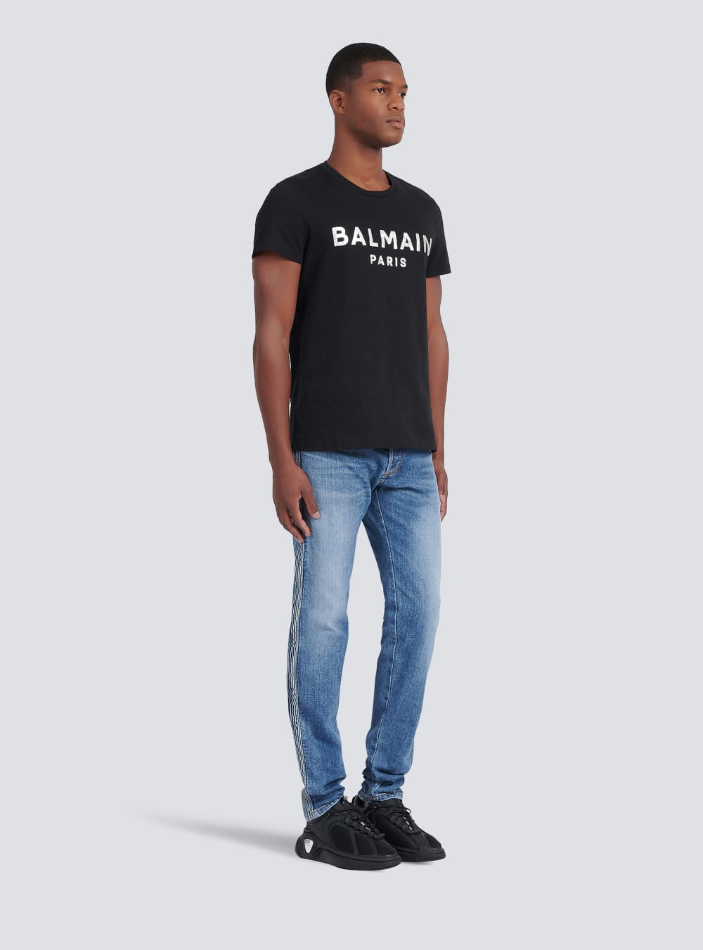 Men's Balmain T-shirt In Eco-responsible Cotton With Metallic Logo Print T Shirts Silver | USA 72Dsonzn