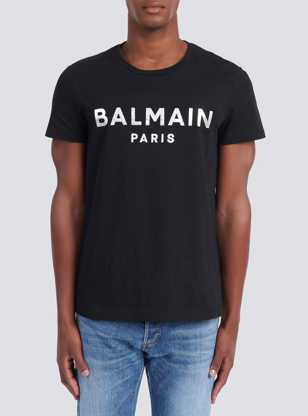 Men's Balmain T-shirt In Eco-responsible Cotton With Metallic Logo Print T Shirts Silver | USA 72Dsonzn